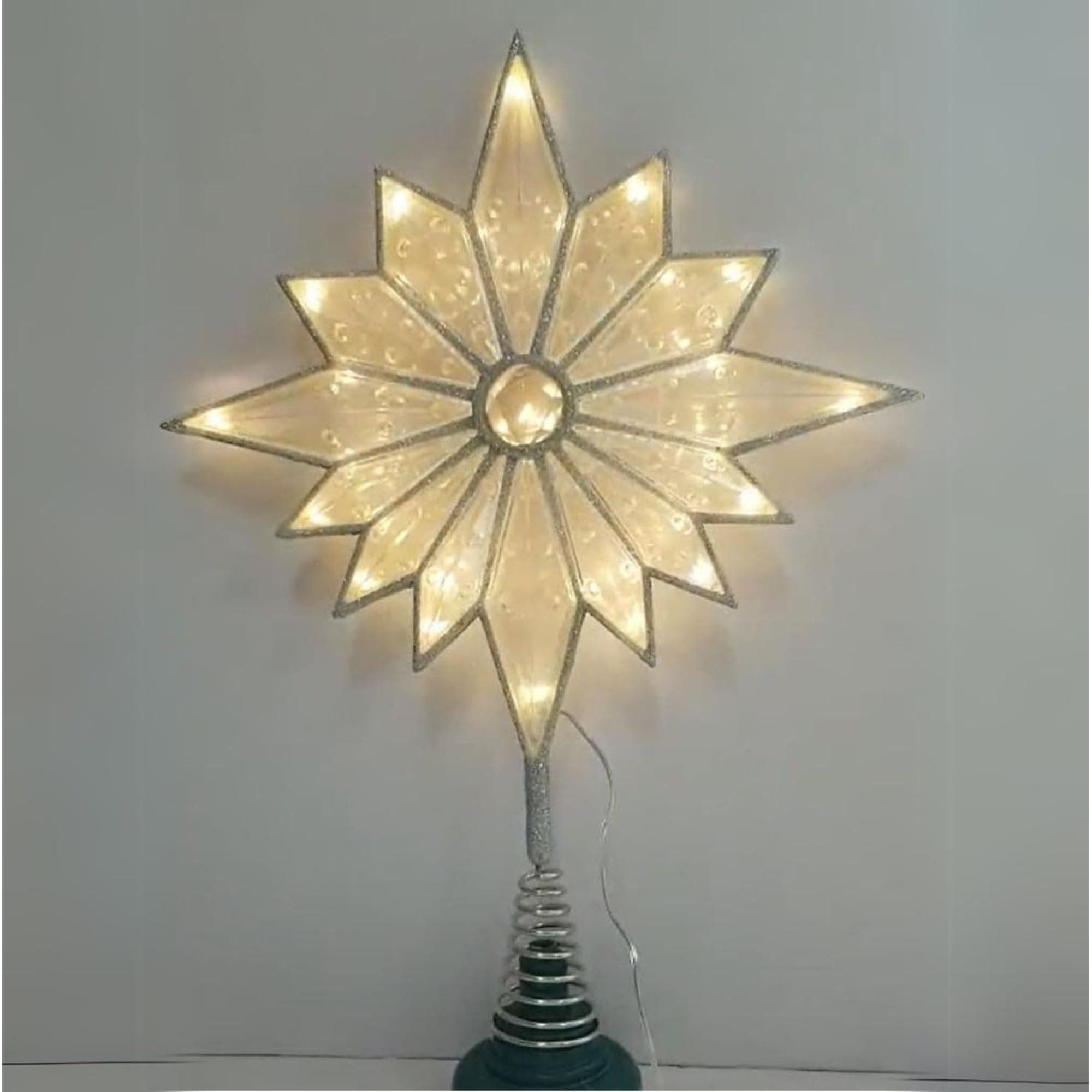 PHILIPS17.5" LED Clear Plastic 14PT Star W/Silver Glitter Xmas Treetop, 14 Warm White ALT/Fade/Steady Lights, Heavy Duty Coil, Adaptor, Indoor