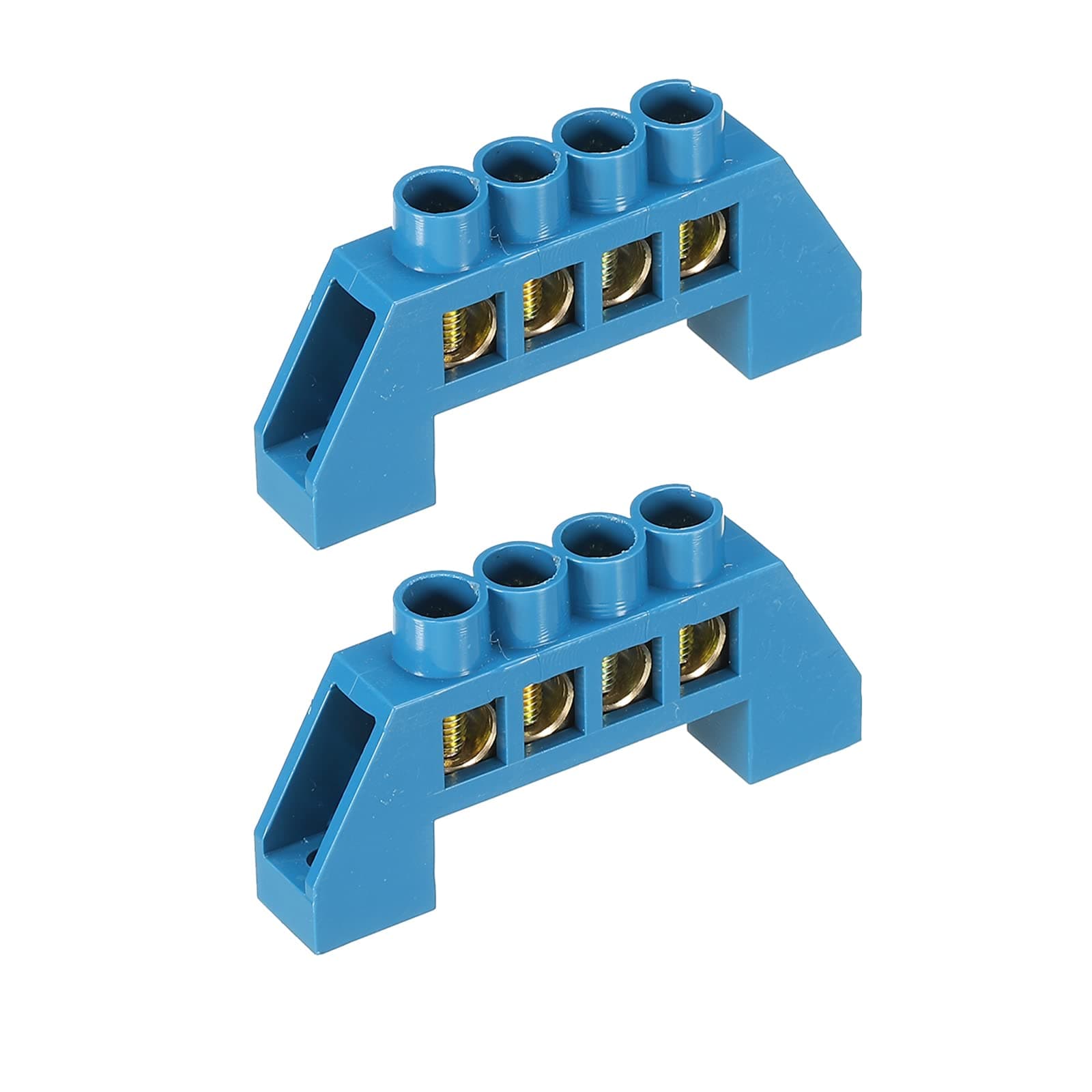 Terminal Grounding Bar Screw Block Barrier Brass Strip 4 Positions Blue for Electrical Distribution Pack of 2