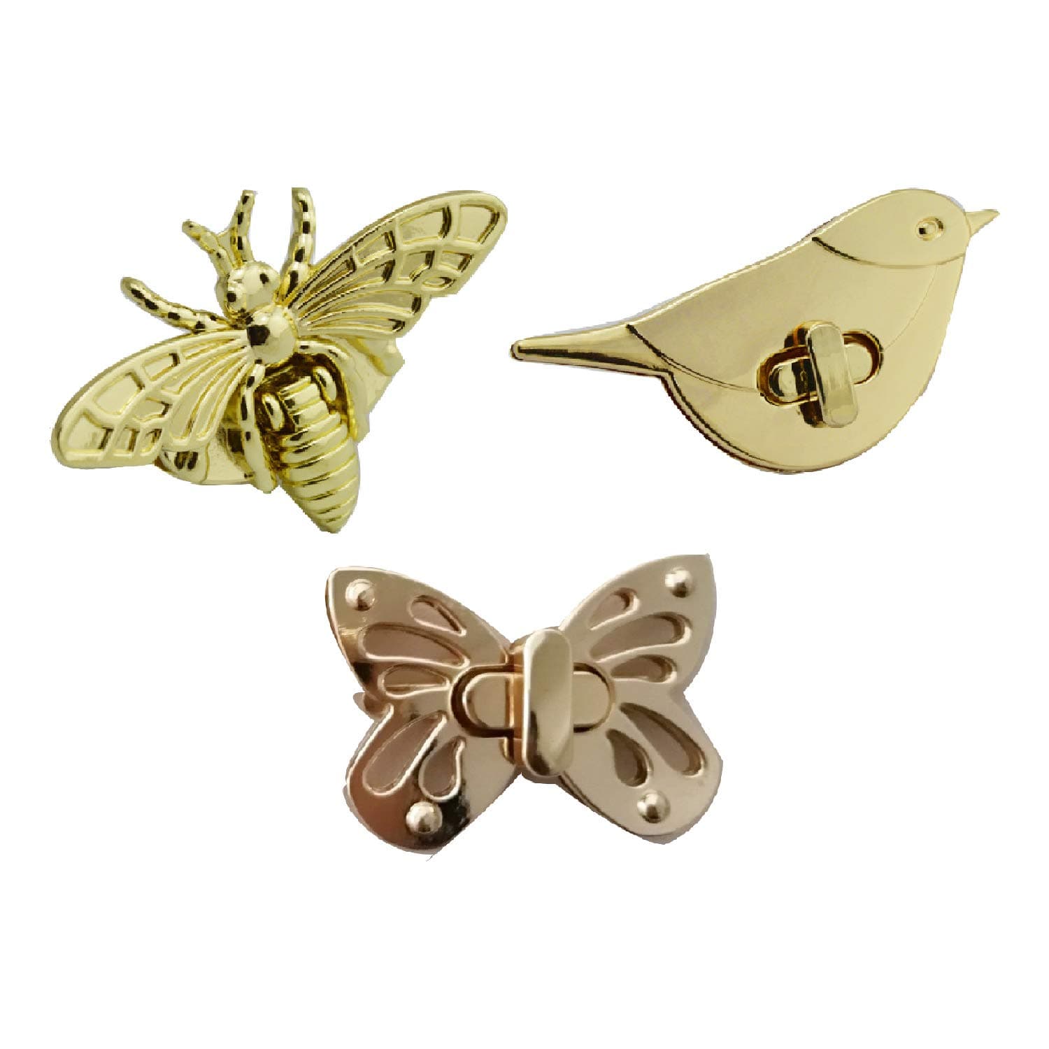 CAILI Turn Lock，Purses Handbag Decorative Lock，Bee/Cute Bird/Butterfly Shape Clasp Decoration Metal Hardware DIY Making Tool for Women Bag(3 pcs)