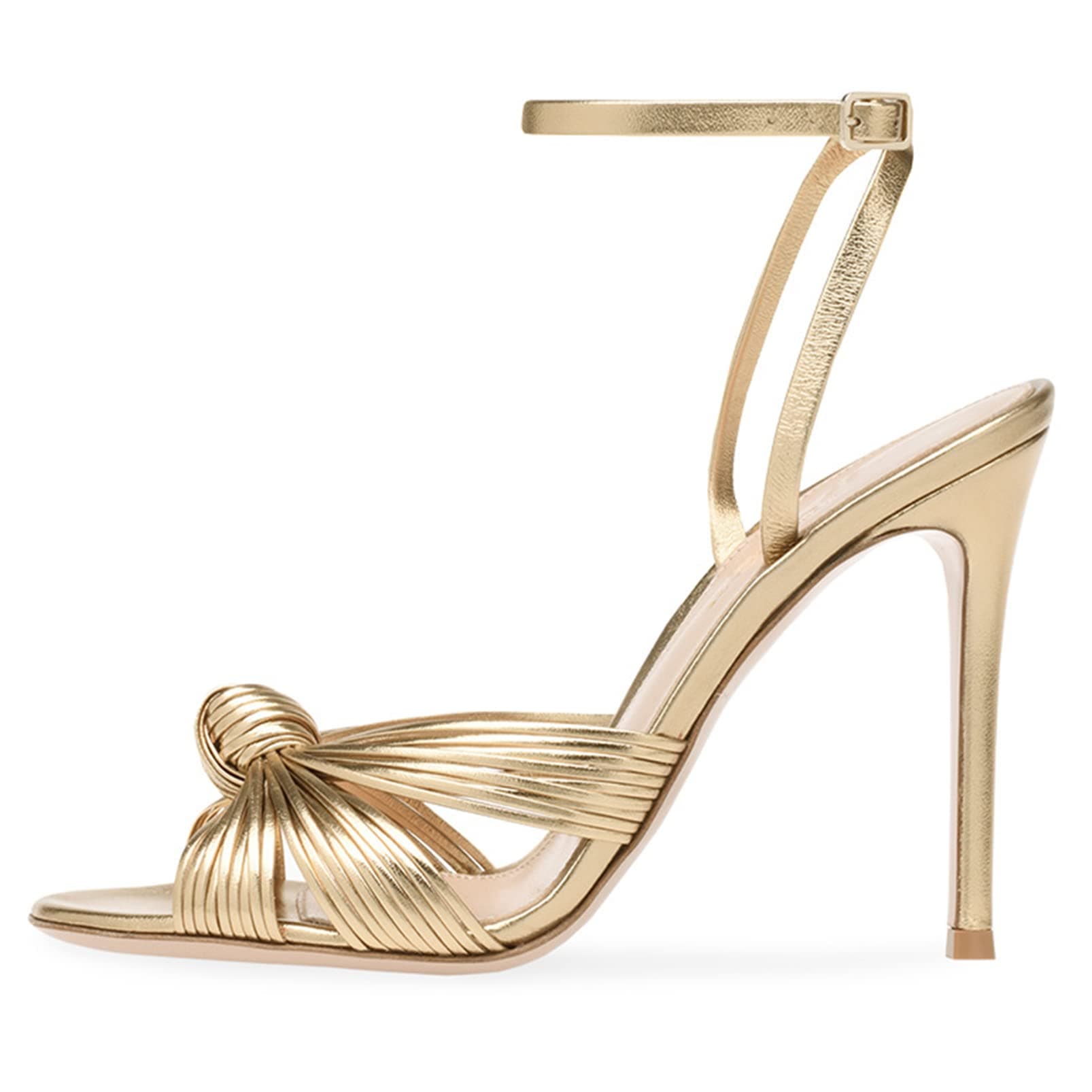 Summer High Heel Gold PU Round Head Thin Heel Slingbacks Ankle Buckle Woman Sandals for Daily Life,Party,Club,Gold,42