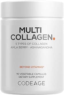 Multi Collagen Peptides Protein Capsules, 5 Collagen Types, Grass-Fed & Hydrolyzed Bovine Collagen Pills Supplement, Ashwagandha, Amla Berry Vitamins, Collagen Peptides - 90 Capsules
