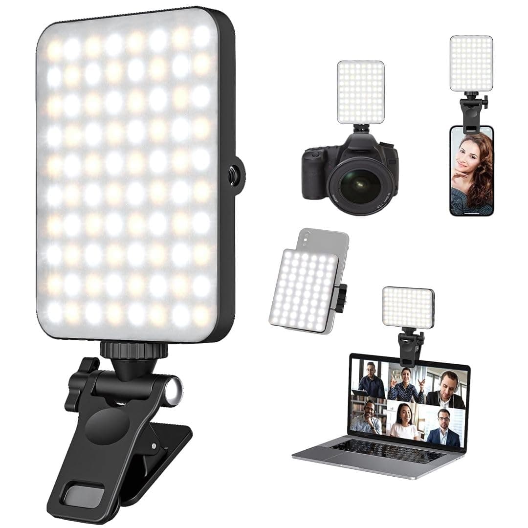 LEVOU LED Selfie Light with Front & Back Phone Clip, High Power 60 LED Rechargeable CRI 95+, 3 Light Modes, Portable Clip on Light for Phone/Tablet/Laptop, Zoom Call TikTok Video Fill Light