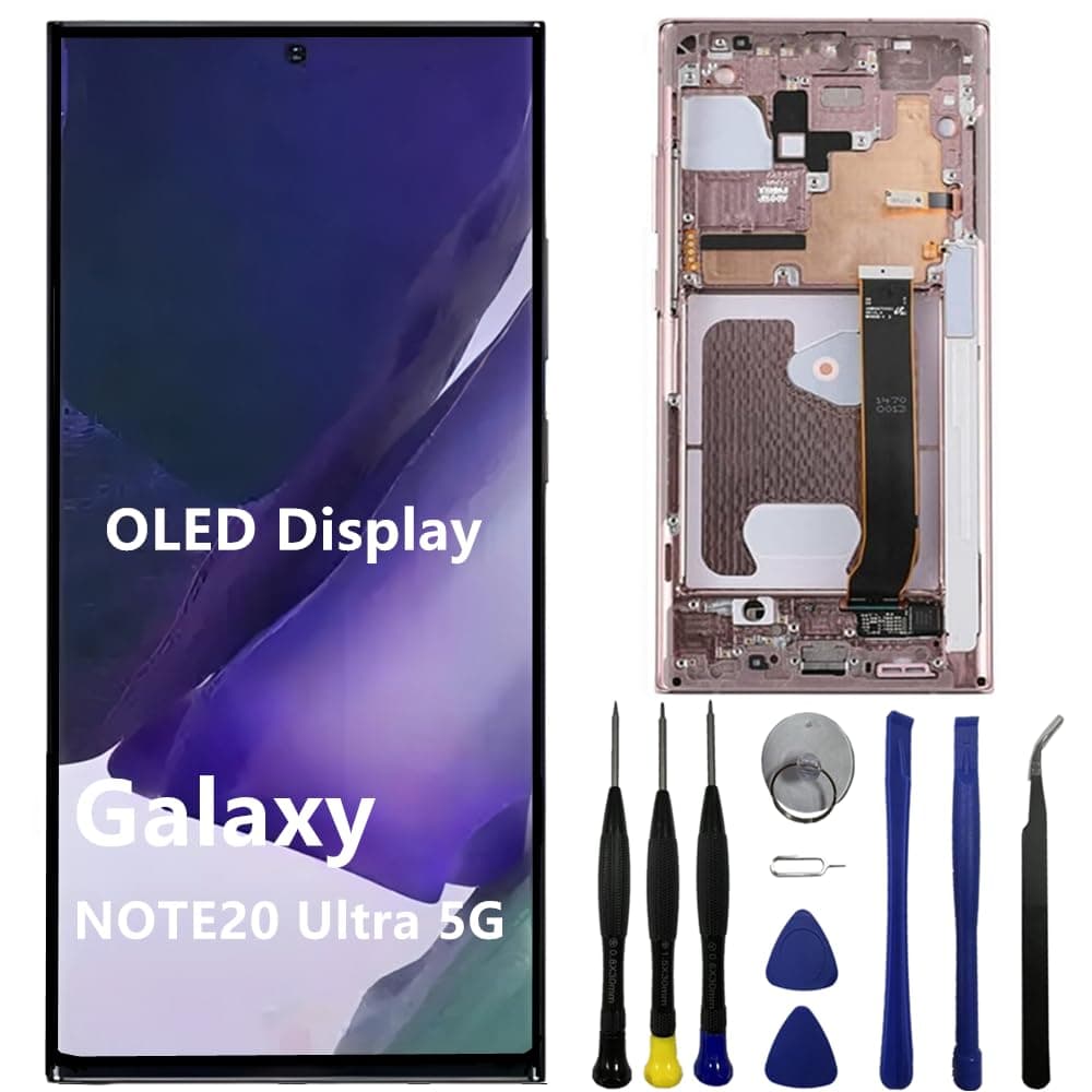 OLED for Samsung Galaxy NOTE20 Ultra SM-N985F Screen Replacement NOTE20Ultra 5G SM-N986U SM-N986U1 SM-N986W LCD Display Touch Screen Digitizer Support Fingerprint and S-Pen (withBronze Frame+Tools)
