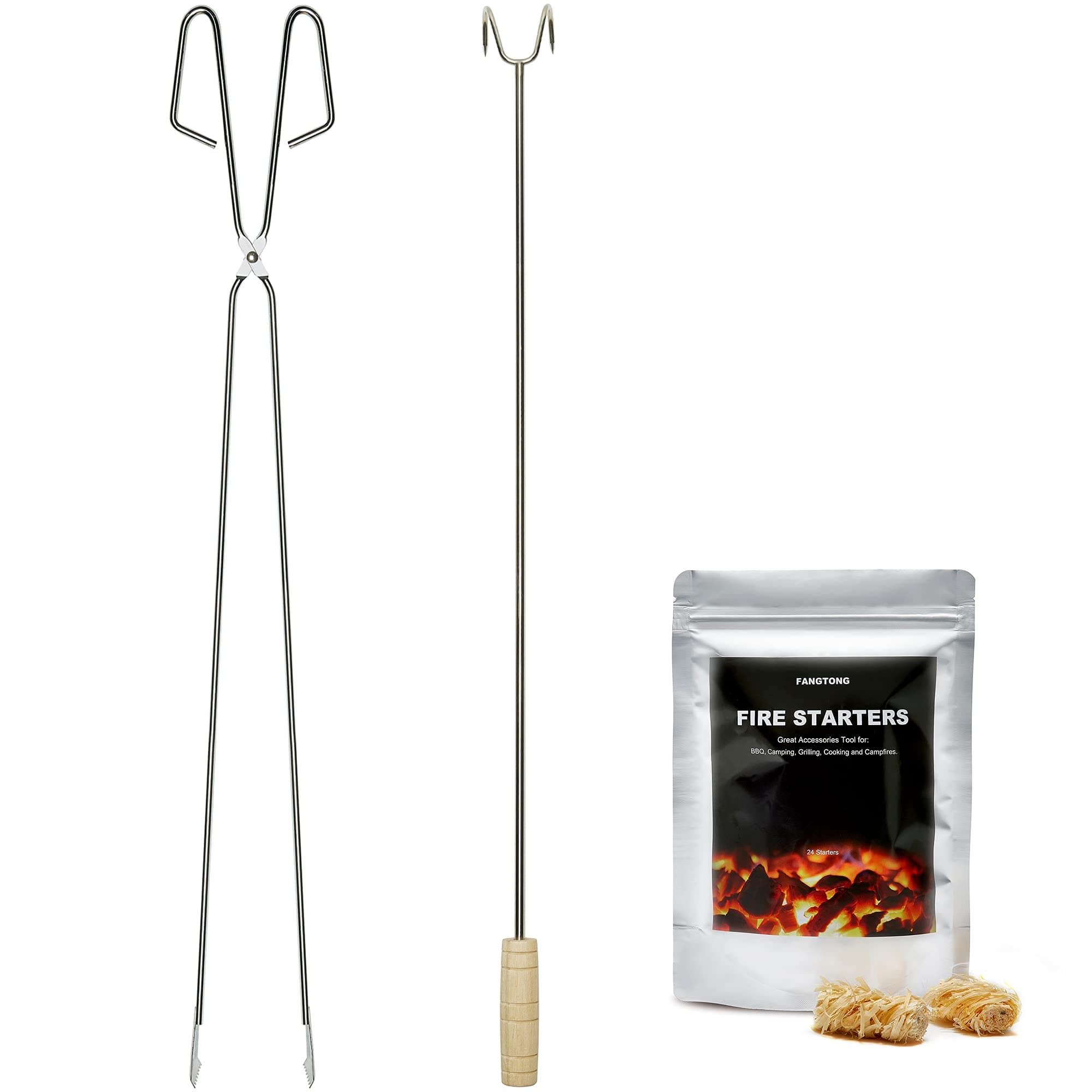 FangTong Fire Pit Tools Includes Fire Poker Set Fire Tongs and Fire Starters Perfect for Outdoor Fire Pit Accessories