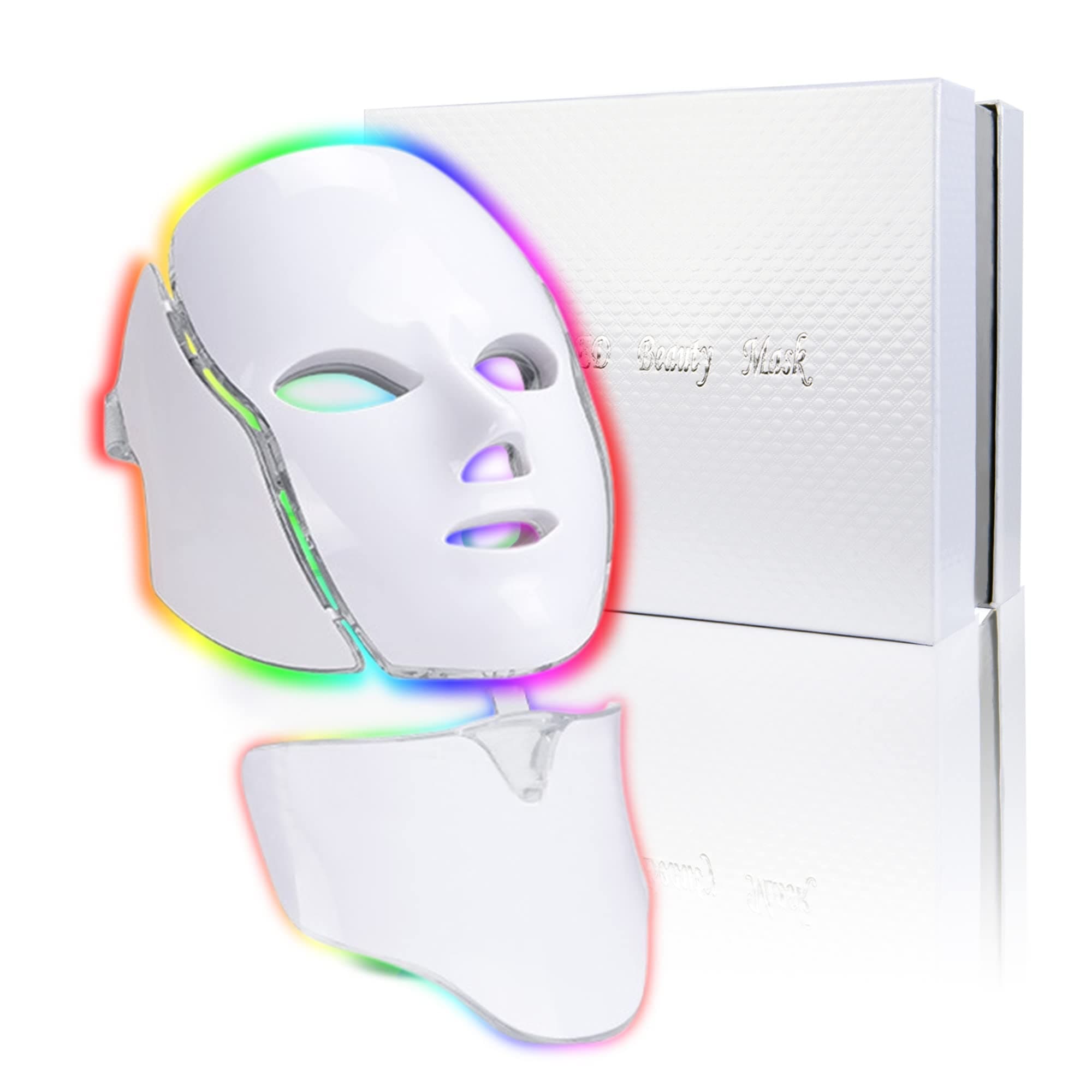 Led Face Mask Light Therapy - 7 Color Photon Blue & Red Light Maintenance Skin Rejuvenation Facial Skin Care Mask for Face and Neck, Home