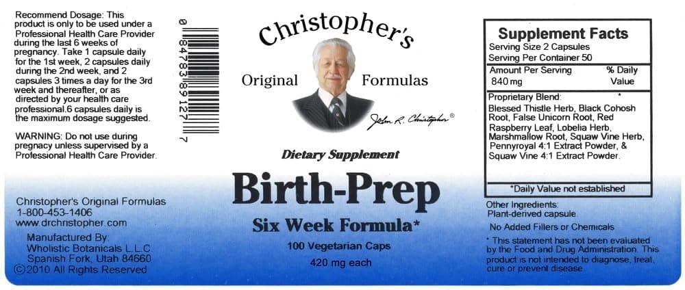 Christopher's Original Formulas Birth-Prep Capsules 100 ct - Herbal Blend for Expectant Mothers - Supports Natural Preparation for Childbirth