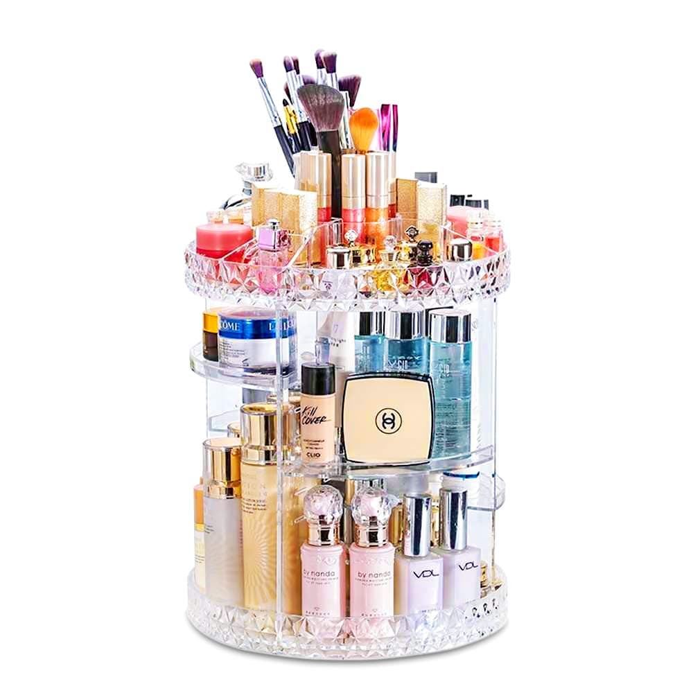 360 Degree Rotating Adjustable Cosmetics Makeup Organizer, Carousel Storage for Cosmetics, Toiletries,Jewelry,Makeup,Brushes,Lipsticks,Toner&Creams. Durable Design with 8 Layers Large Capacity.