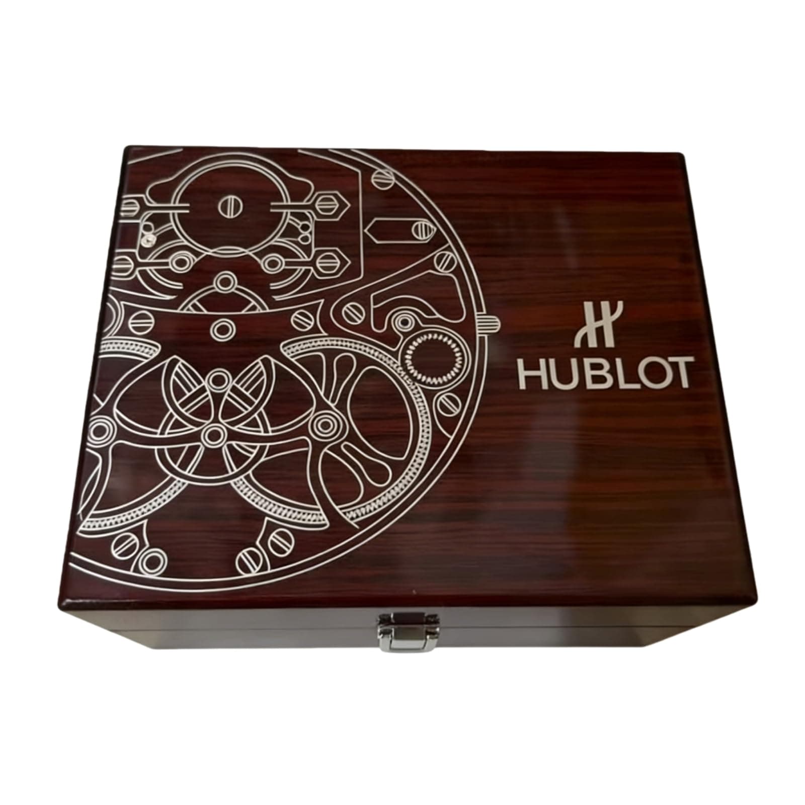 Rosewood Pattern Watch Box High Gloss Finish Cream Interior Silver Hardware Contrast Storage Case for Hublot