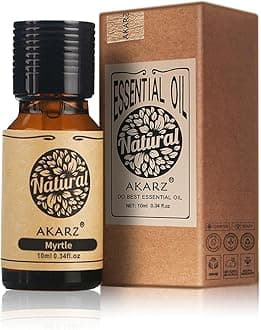 AKARZ Myrtle Essential Oil Natural Organic Pure Premium Therapeutic Myrtol Oil for Skin Body Hair Care,Diffuser, Candle,Soap,Making, DIY,Massage Aroma 0.34 Fl Oz (10ml)