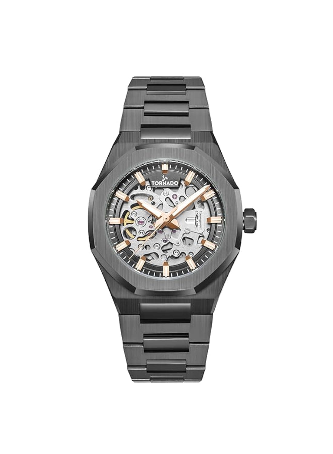 Tornado AUTONOVA AUTOMATIC Men's NH70 Movement Watch, Automatic Display and Solid Stainless Steel,Integrated bracelet with Brushed Outer Links, Polished Center Links Strap - T24303