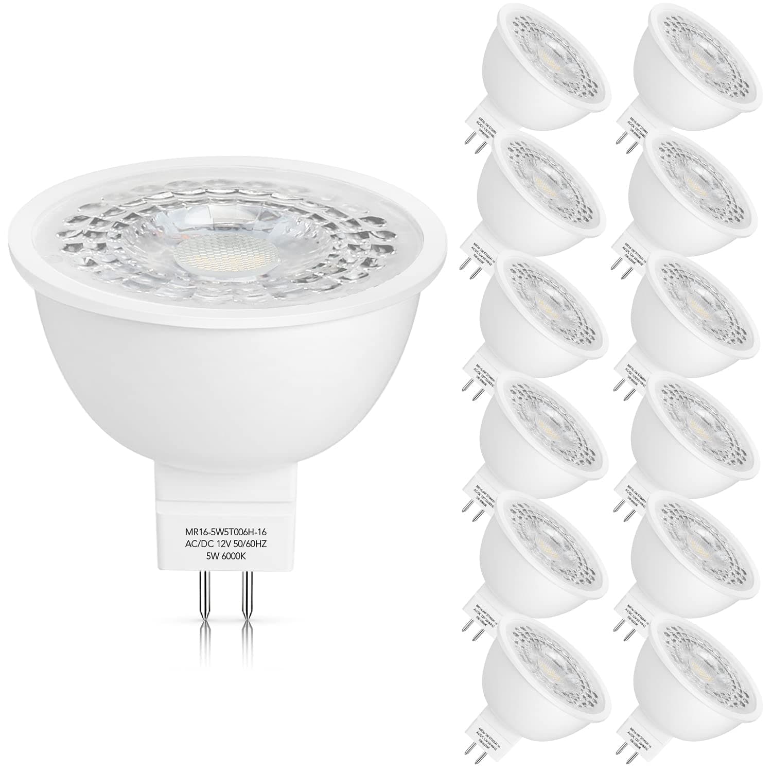Mlambert 12 Pack MR16 LED Bulbs 50W Halogen Equivalent,6000K Cool Whitee,5W GU5.3 MR16 12V Spotlight Bulb,Non-Dimmable,45° Beam Angle for Landscape, Recessed