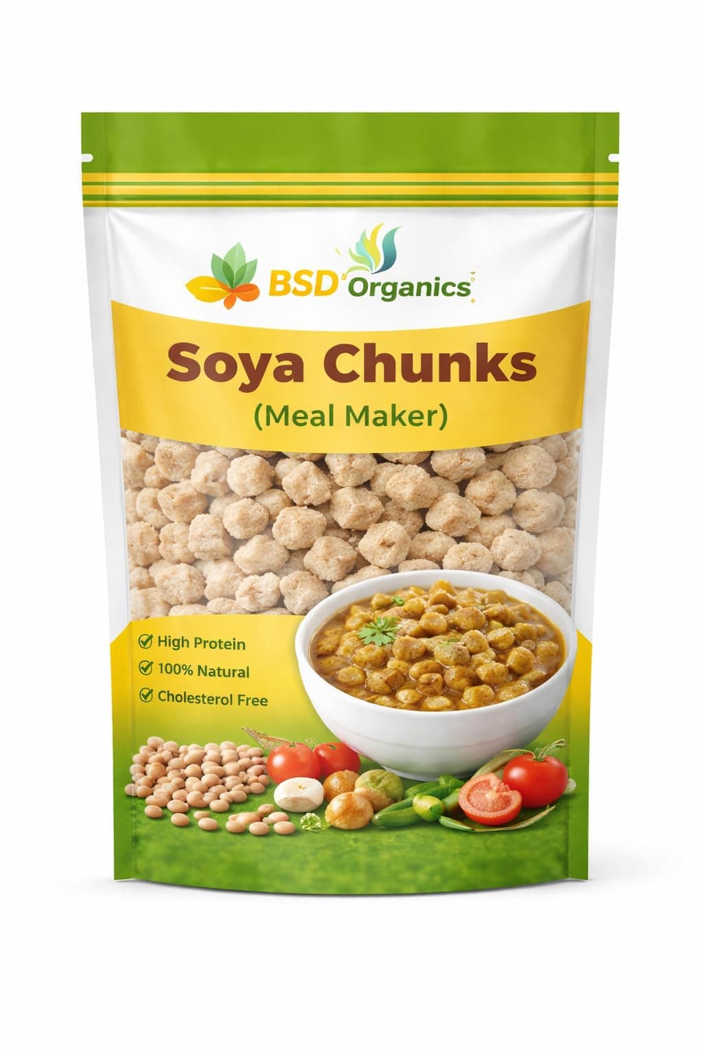 BSD Organics Soya chunks/Meal maker/Soya Badi -1 Kilo Gram