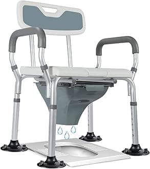 Heavy Duty Shower Chair Bedside Commode with Back, EVA Padded Bath Seat with Assist Grab Bar - Medical Anti-Slip Shower Bench Bathtub Stool for Elderly, Senior & Disabled