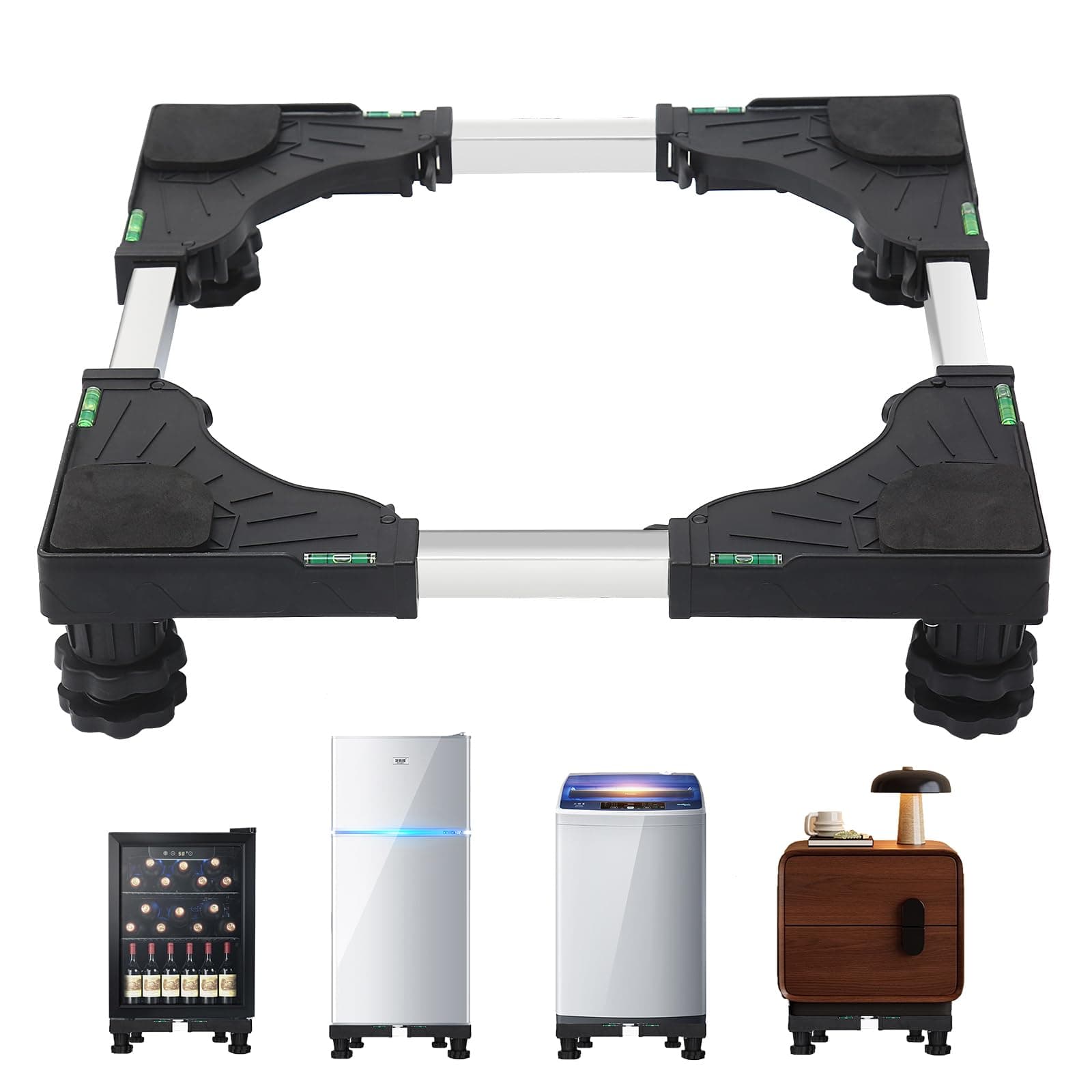 Mini-Fridge-Stand 4 Strong Feet，Adjustable Dolly Washing Machine Stand Base，for Furniture Portable Refrigerator Dryer Stand Black…