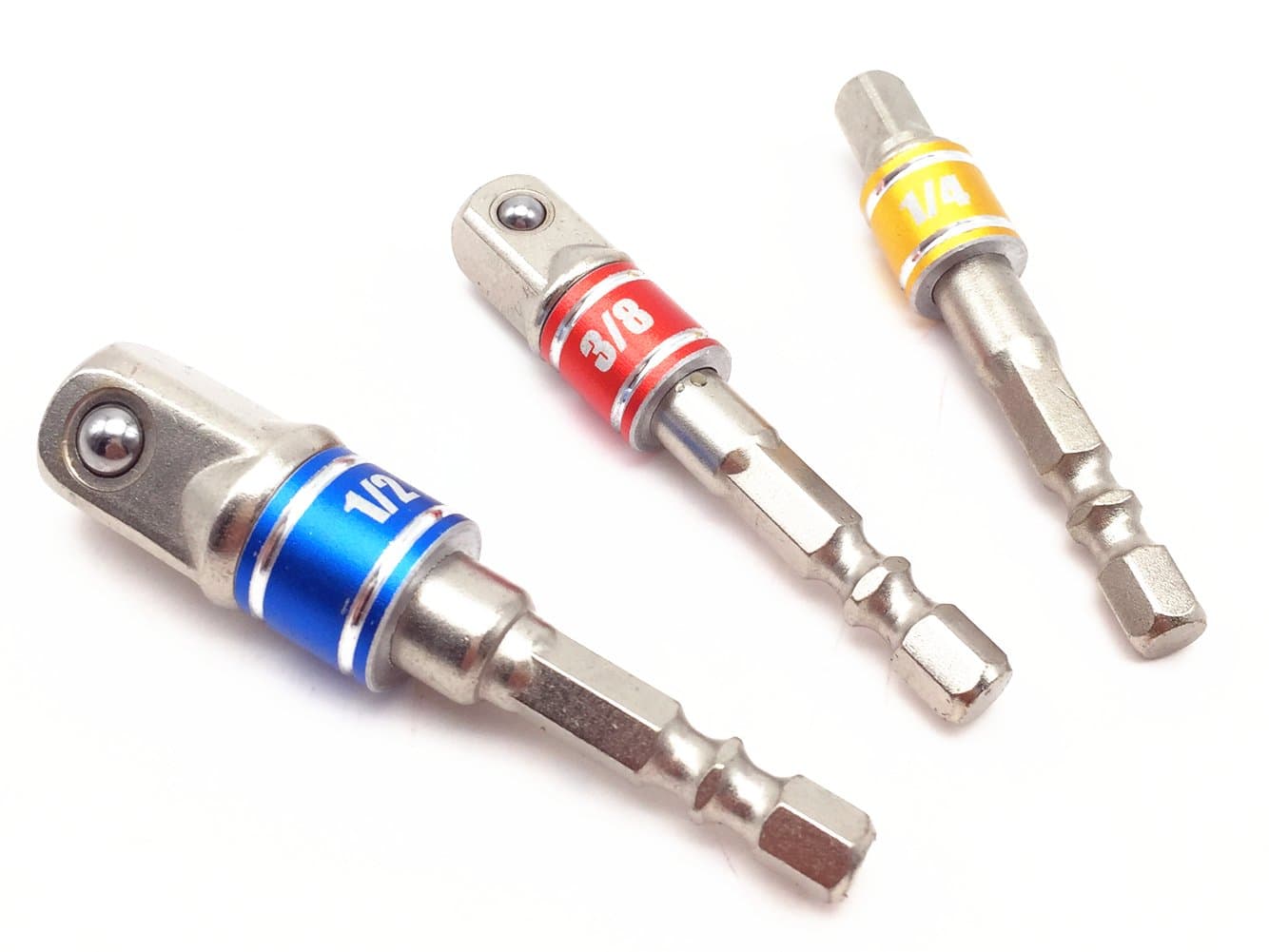 JENLEY Socket Adapter Extension Set 1/4" 3/8" 1/2" Drive 3-Piece (Aluminum ring Silver color)