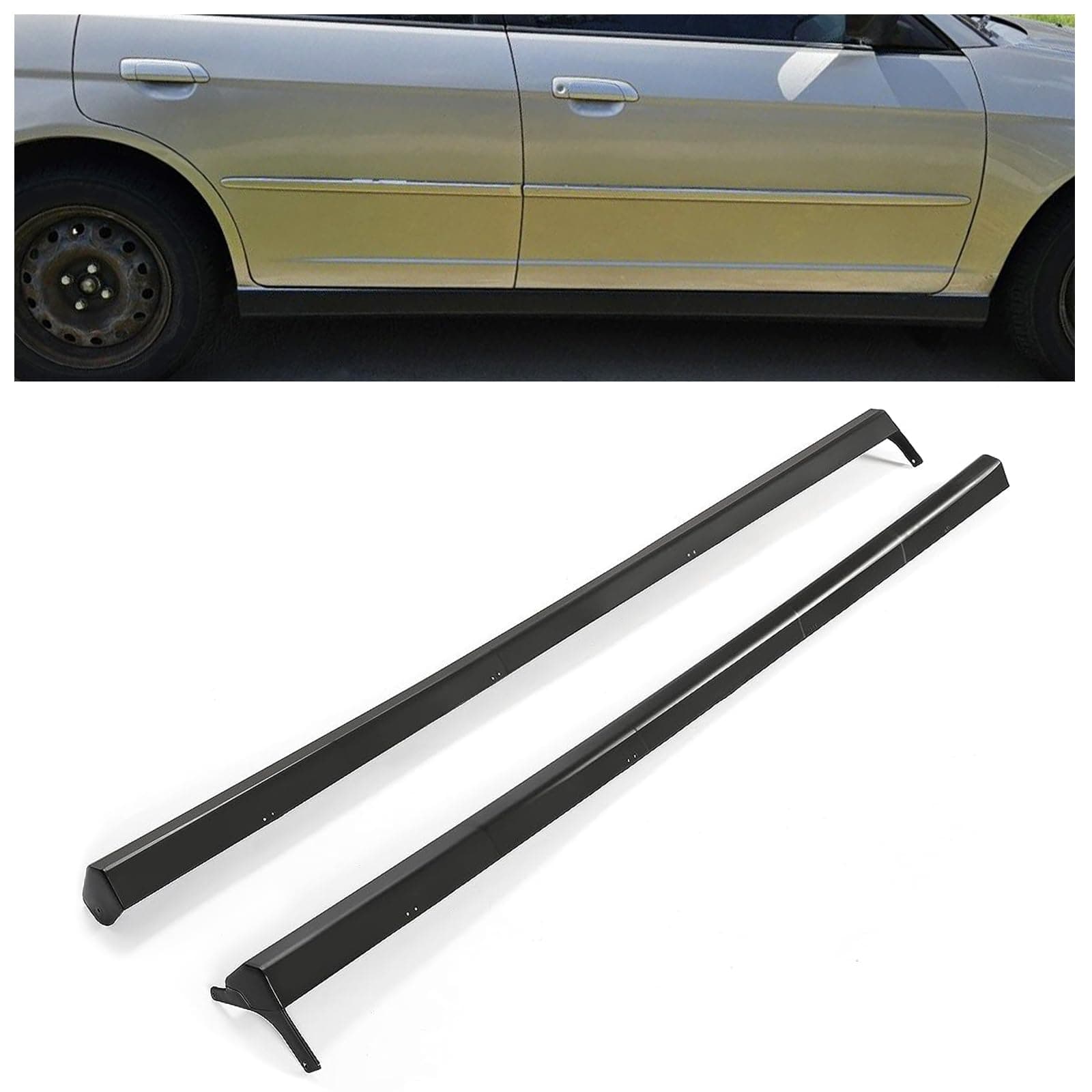 Pair Side Skirt Body Kit Replacement Compatible with 2001-2005 Honda Civic 2/4 Doors Coupe & Sedan Rocker Panel Guard Extension RS Style Unpainted PP Black