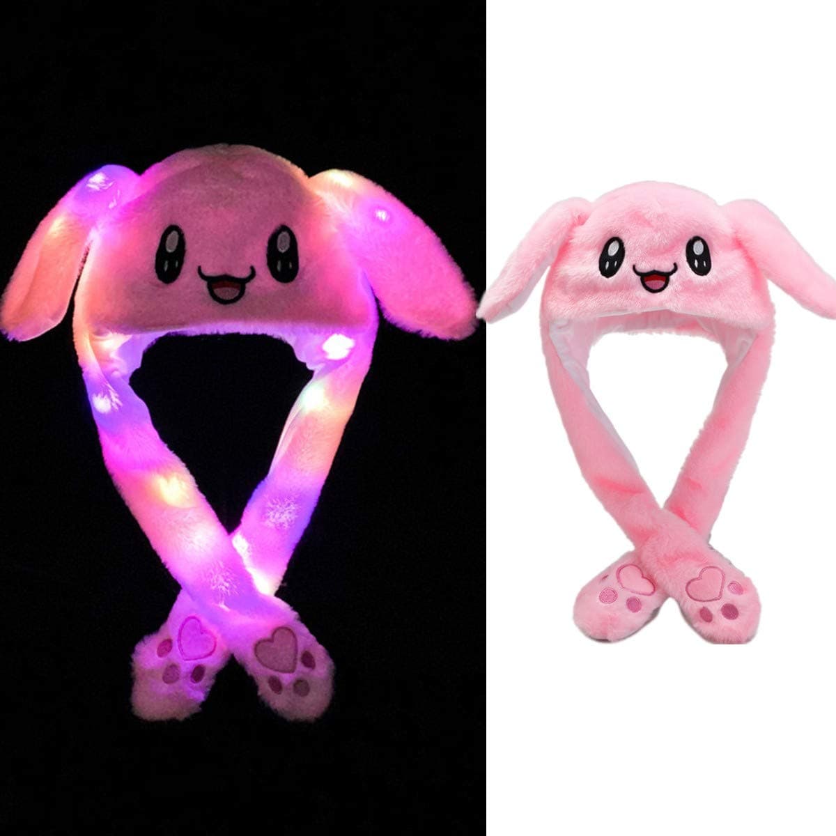 FlydancingMoving Ear Animal Hat with LED Lights - Funny Gift Cap for Women Girls (Pink Rabbit (with color LED lights))