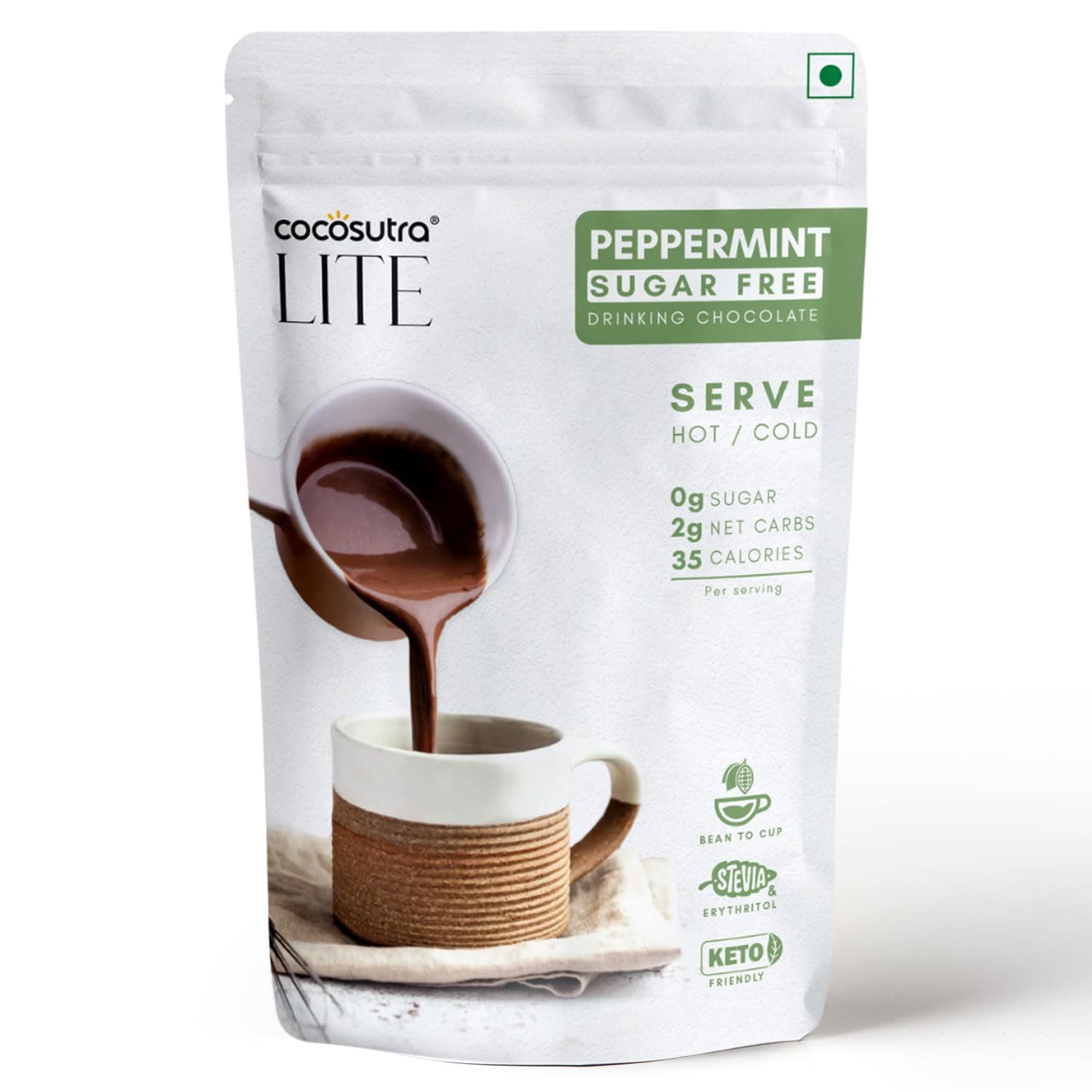 SUGAR FREE Peppermint Drinking Chocolate Mix | Zero Sugar, Low Carb, Low Calorie | Stevia & Erythritol based | Keto Friendly Drink | Enjoy hot or cold | 200 g | 10 cups