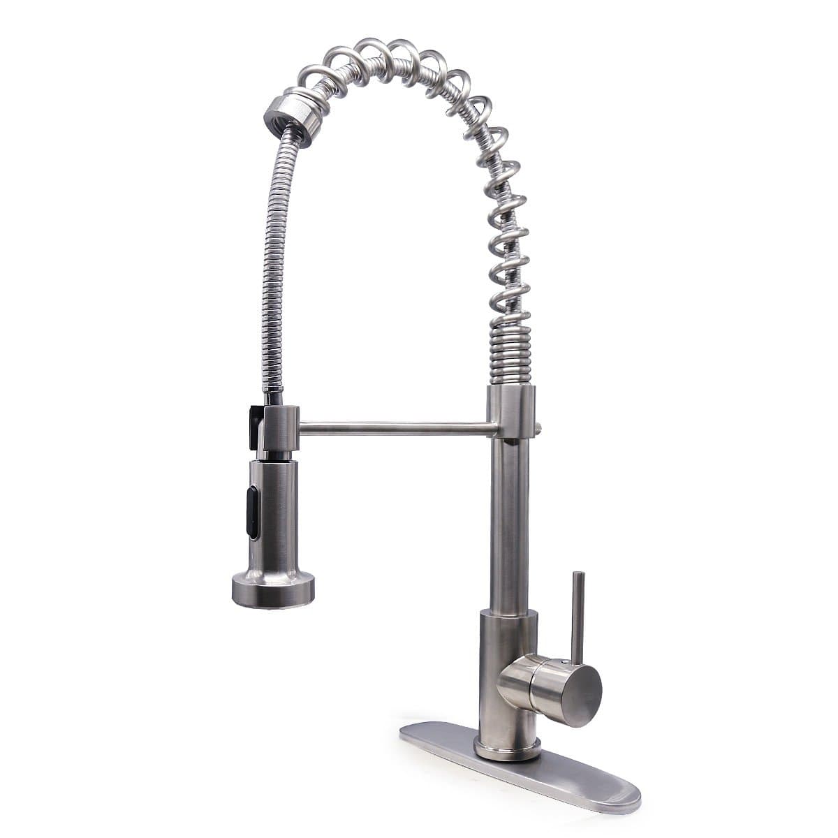 Pull Out Sprayer Single Handle Brushed Nickel Spring Kitchen Faucet, Pull Down Single Lever Stainless Steel Kitchen Sink Faucets with Deck Plate,Easy Installation
