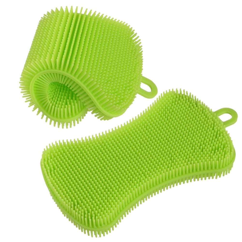 Silicone Dish Sponge, HEYFIT 2Pack Multi-purpose Silicone Sponge Food Grade Kitchen Washing Brush Scrubber, Magic Household Cleaning Sponges for Instant Pot Steamer Basket, Pot Pan, Dish