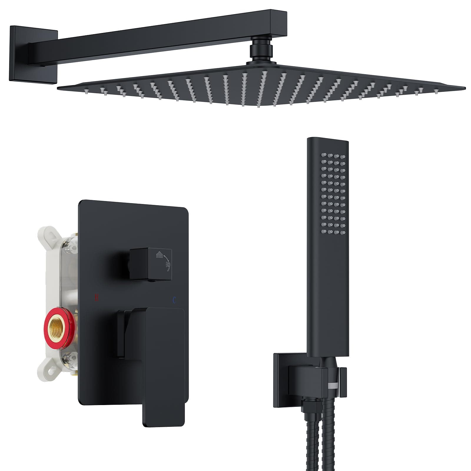 12 Inch Square Matte Black Gold Dual Function Shower System