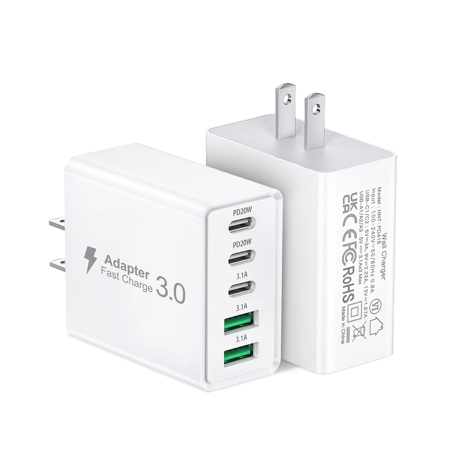 2Pack USB C Fast Charger Block,50W 5-Port USB Wall Charger Brick,2 USB A & 3 USB C PD3.0 Power Adapter Multiport Type C Charging Plug for iPhone 17/16/15/14,Pad Mini/Pro,AirPods 4,GalaxyS25(White)