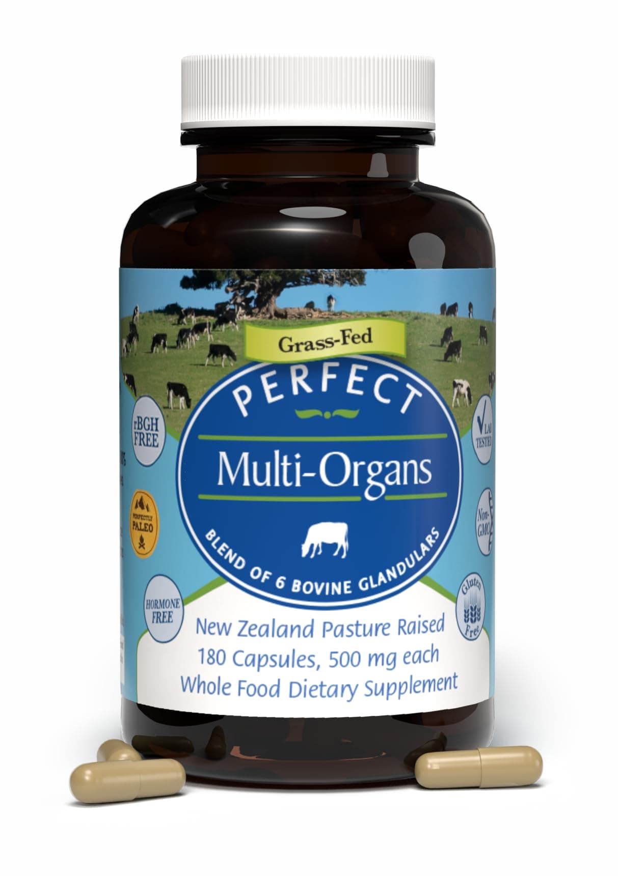 Perfect Supplements - Perfect Multi-Organs – A Blend of 6 Synergistic Glandulars – 100% Freeze Dried & Hormone Free – New Zealand Pasture Raised Whole Food Capsules