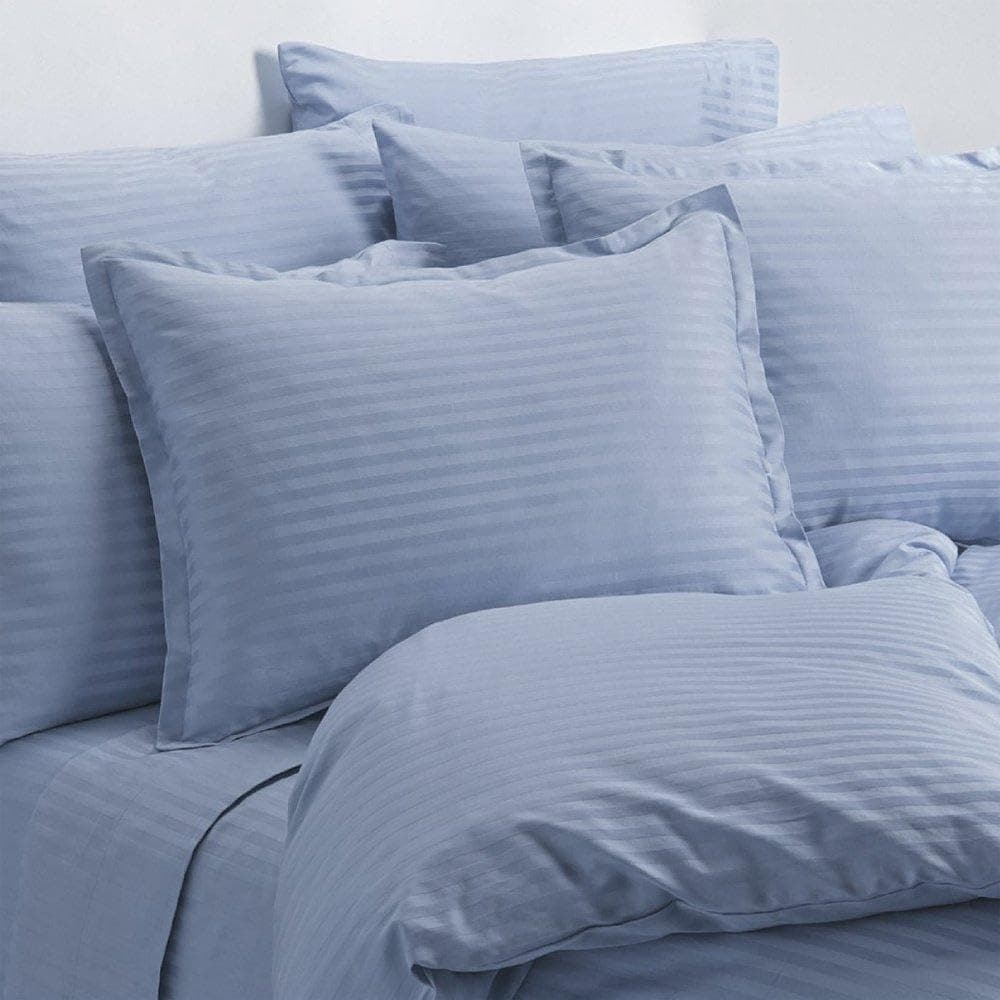 Crystal Trading 4-Piece Bed Sheet Set - Dobby Stripe - 100% Cotton Sateen - 400 Thread Count (Full, Light Blue)
