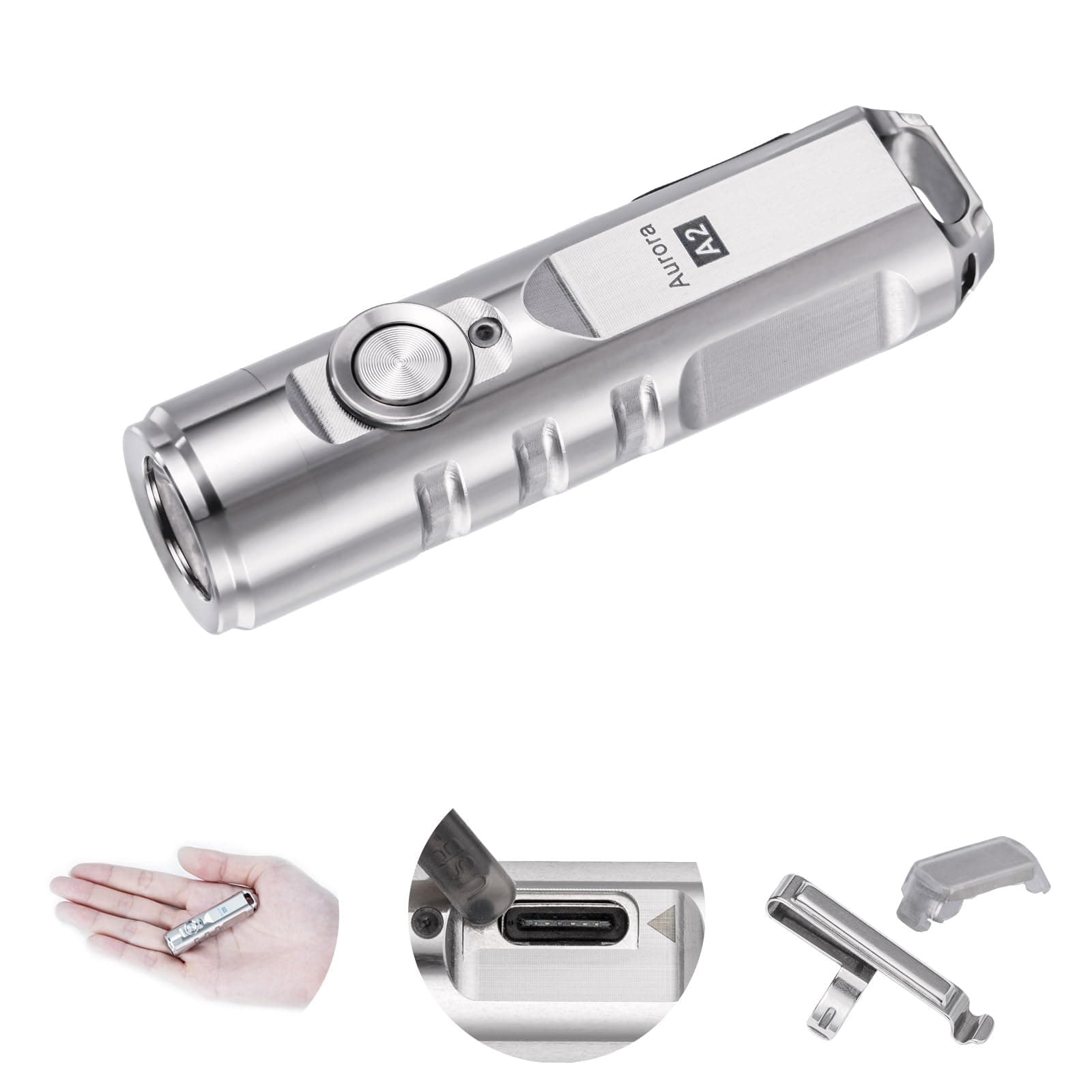 RovyVon A2 G4 USB-C LED Keychain Flashlight, 650 High Lumen Super Bright with EDC Pocket-Sized,Momentary On,Lock Mode,Type-C Rechargeable,Stainless Steel, Gift for Camping Emergency