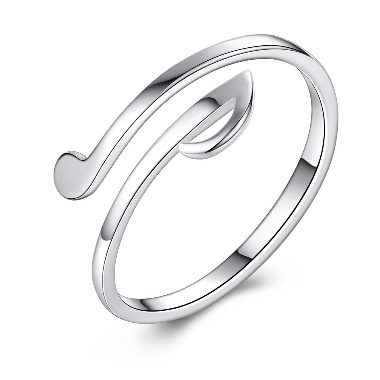 Women Music Note Simple Adjustable Open Rings, Silver Plated