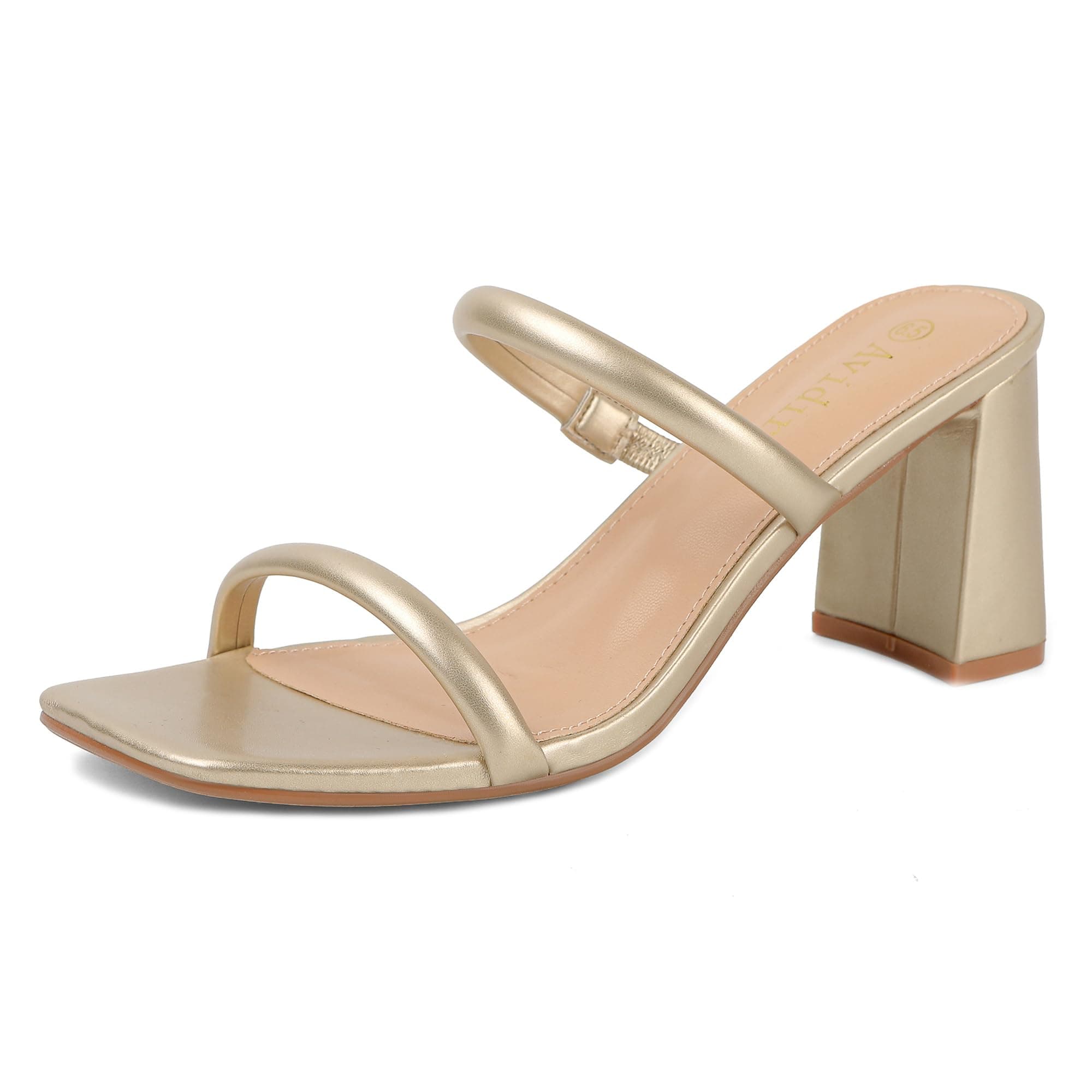 Women's Square Open Toe Heeled Sandals Two Strap Mules Slip On Block Chunky Mid Heels Sandals