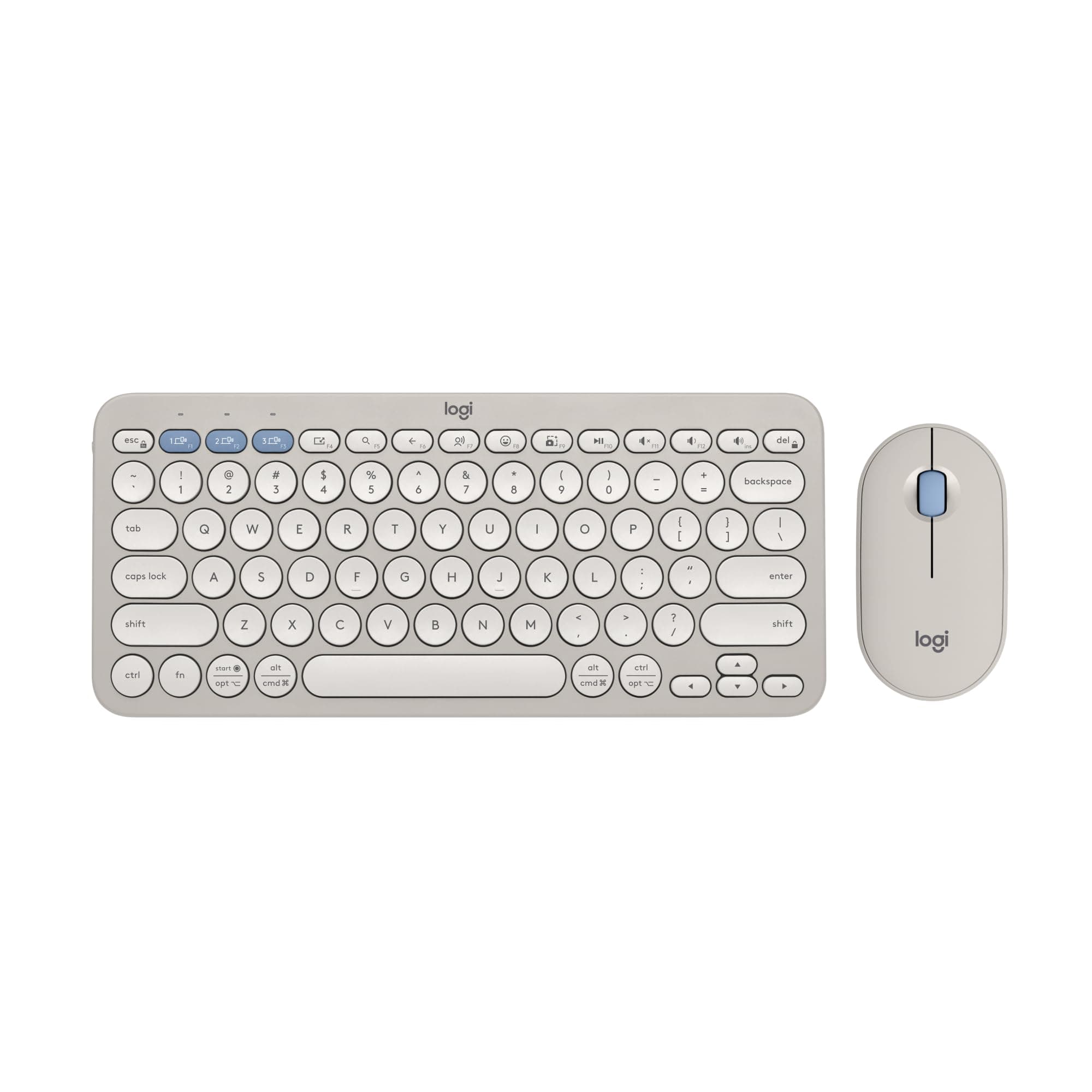 Pebble 2 Combo, Wireless Keyboard and Mouse, Quiet and Portable, Customisable, Logi Bolt, Bluetooth, Easy-Switch for Windows, macOS, iPadOS, Chrome - Tonal Sand