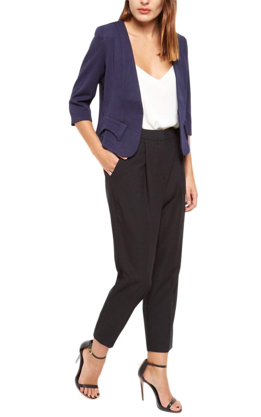 Women's Navy 3/4 Sleeve Fitted Blazer