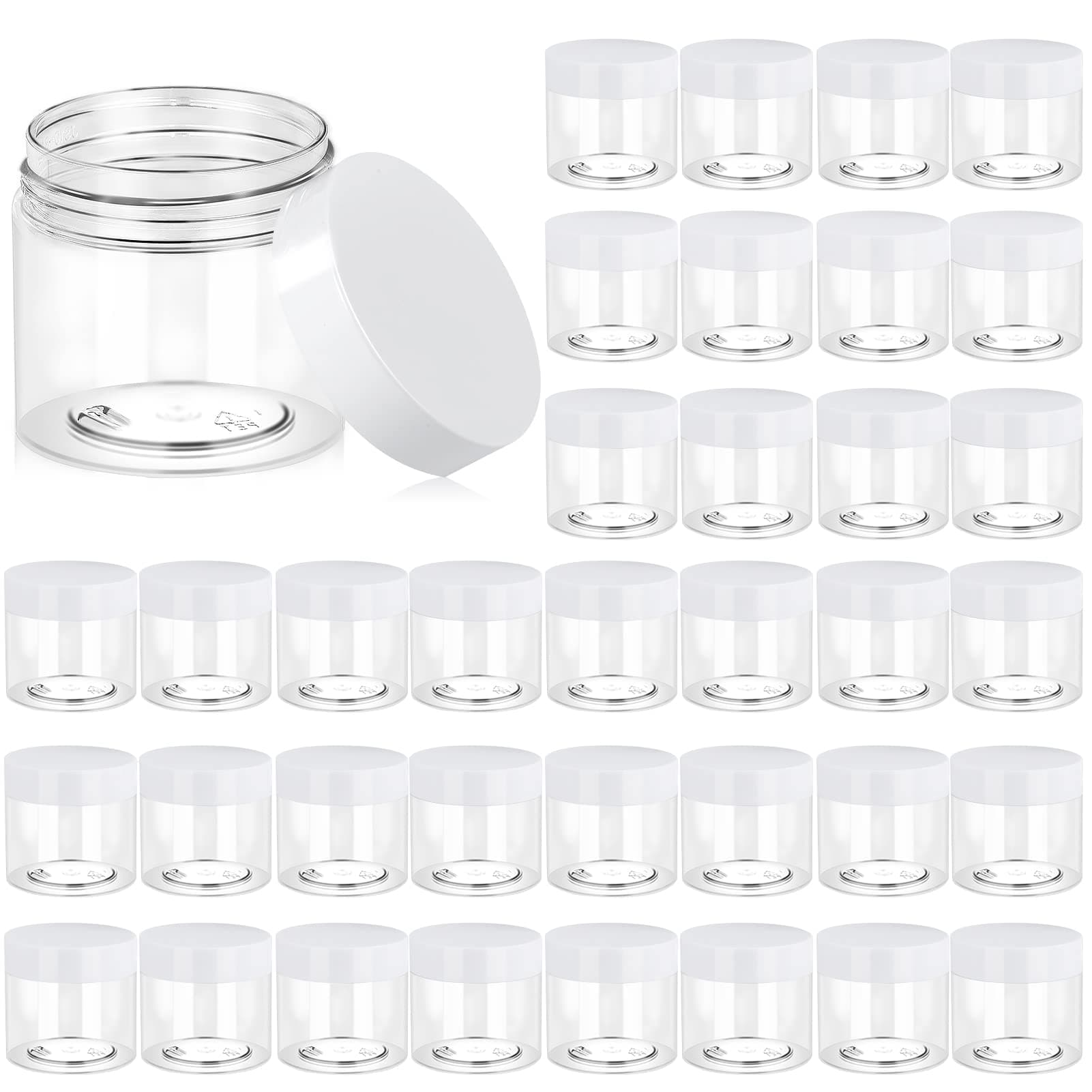 Eternal Moment 36 Pack 6 OZ Plastic Jars Round Clear Cosmetic Container Jars with White Lids, Perfect for Lotion, Slime，Cream, Ointments, Makeup, Eye Shadow, Samples, Pot, Travel Storage