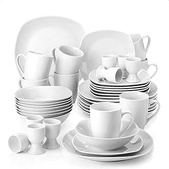 MALACASA Porcelain Dinnerware Set, 40-Piece Gray White Plates and Bowls Sets, Square Dish Set with Dinner Plates and Bowls, Egg Cups and Coffee Mugs, Modern Dinnerware Sets for 8, Series Elisa