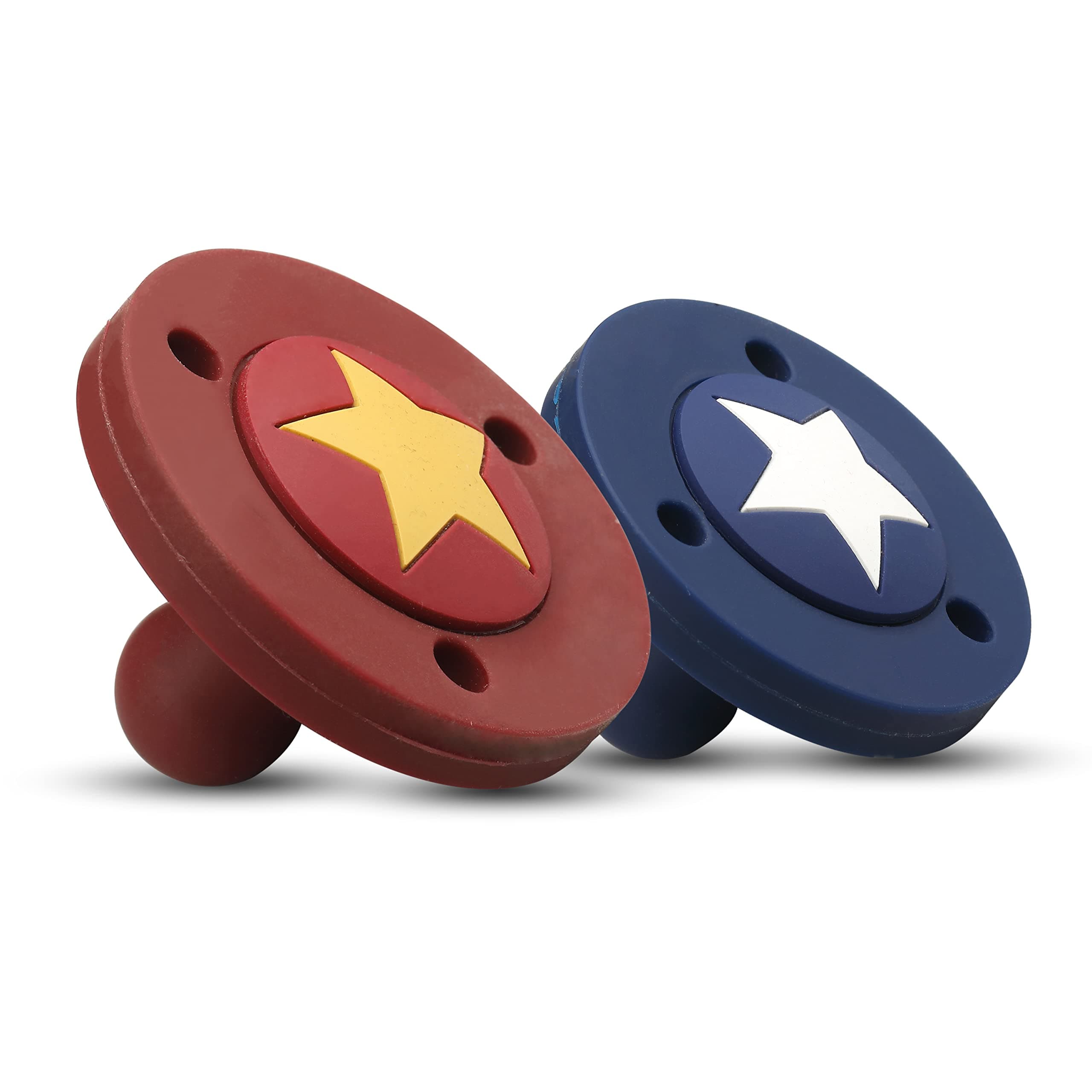 Silicone 2 in 1 Baby Soother Pacifier & Teether, Set of 2, Attractive Star Design, Air Holes for Added Safety, Anti Choking Mechanism, 3M+ Boys Or Girls, Blue & Maroon