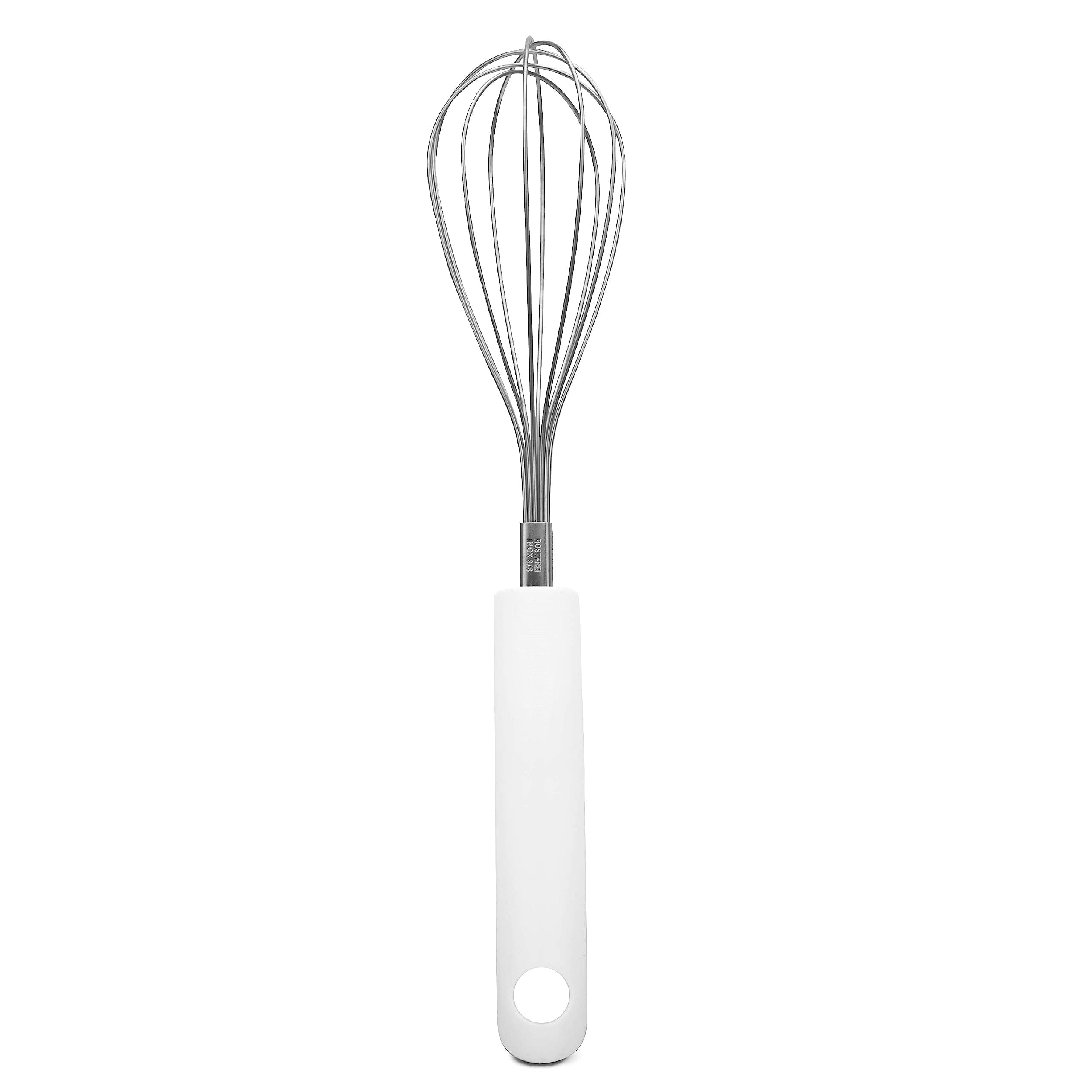 Fackelmann Stainless Steel Egg-Whisk with Plastic Handle, Size 28 cms, Silver & White