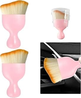 Ziciner 2 PCS Car Detailing Brush, Curved Soft Bristles Auto Removal Dust Collectors, Universal Vehicle Dashboard, Air Conditioner Vents etc Interior Cleaning Tool Accessories (Pink)