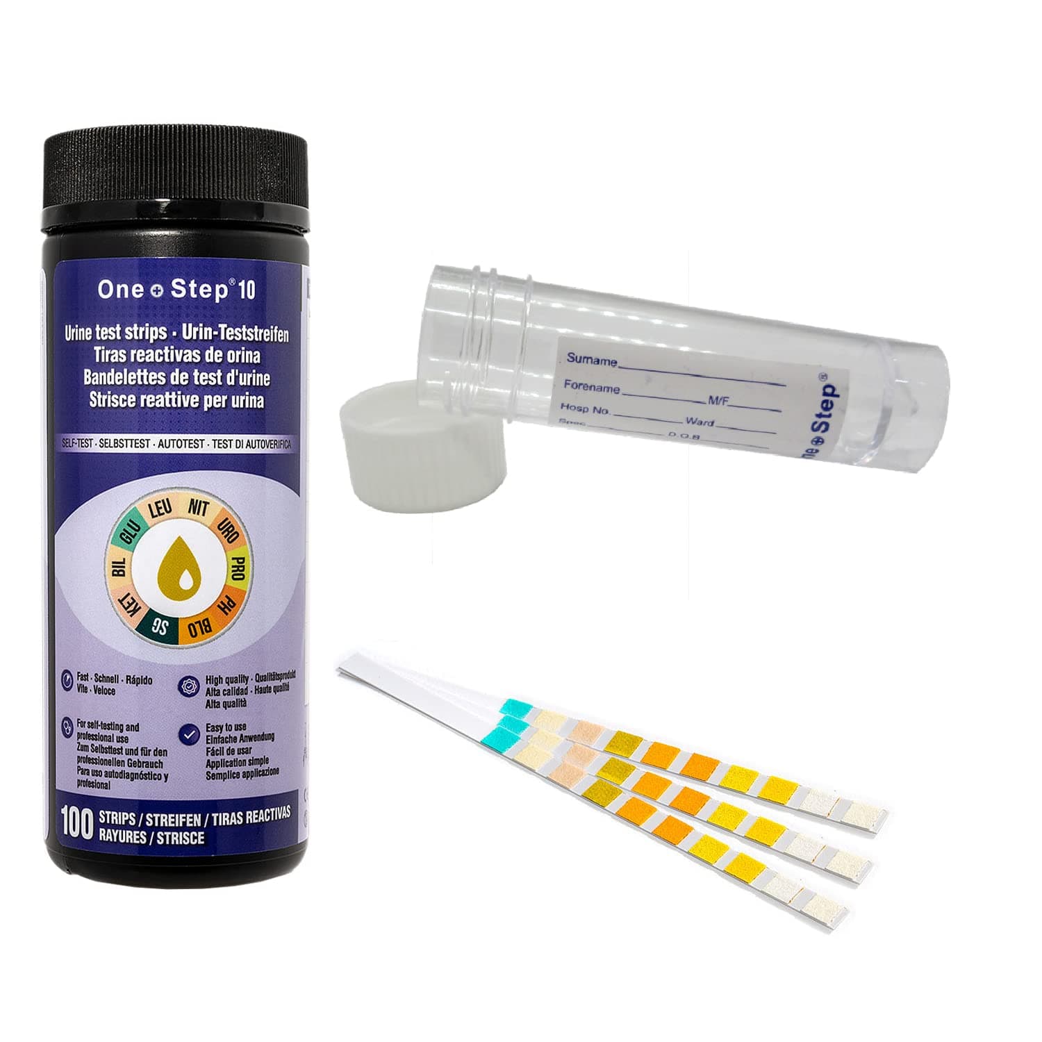 1 Tub (100 Strips) - 10 Parameter Professional/GP Urinalysis Urine Test + Sample 30ml Bottle (pH/Glucose/Ketone/Liver & Kidney Infection)