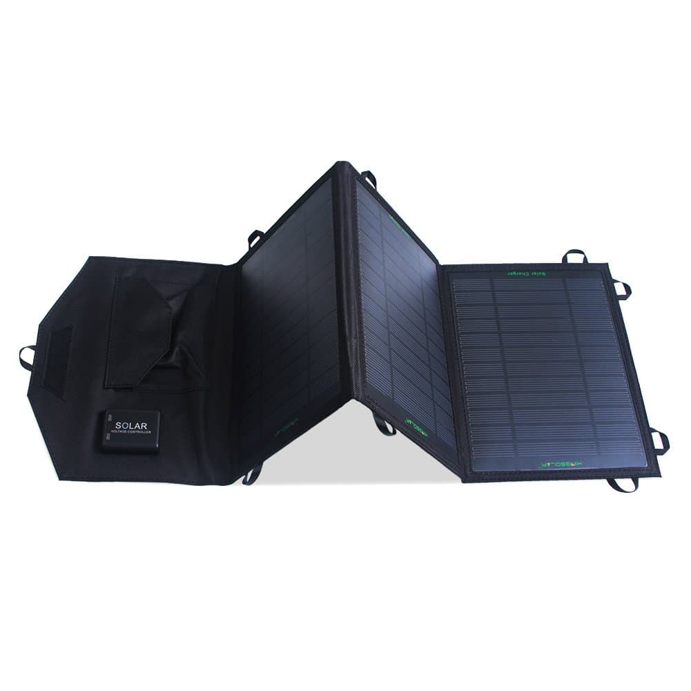 KINGSOLAR™ 19.5W 5V Foldable Solar Panel Portable Solar Charger Dual USB Port(Support Fast Charging and Automatic Recognition Technology) Solar Battery Charger for Camping Hiking Backpacking Compatible with iPhones, iPad iPod Mini Air,Samsung Galaxy Phones,Motorola, Nokia,Blackberry,LG,HTC,GPS, Bluetooth Speakers, Gopro Cameras and any 5V USB Devices(Black)