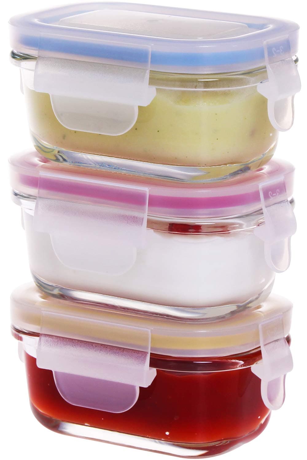 Glass Food Storage Containers, [3 Pack, 4 OZ] Snack Container, Small Containers with Lids, Reusable Small Glass Jars with Leakproof & Airtight Lids - BPA Free