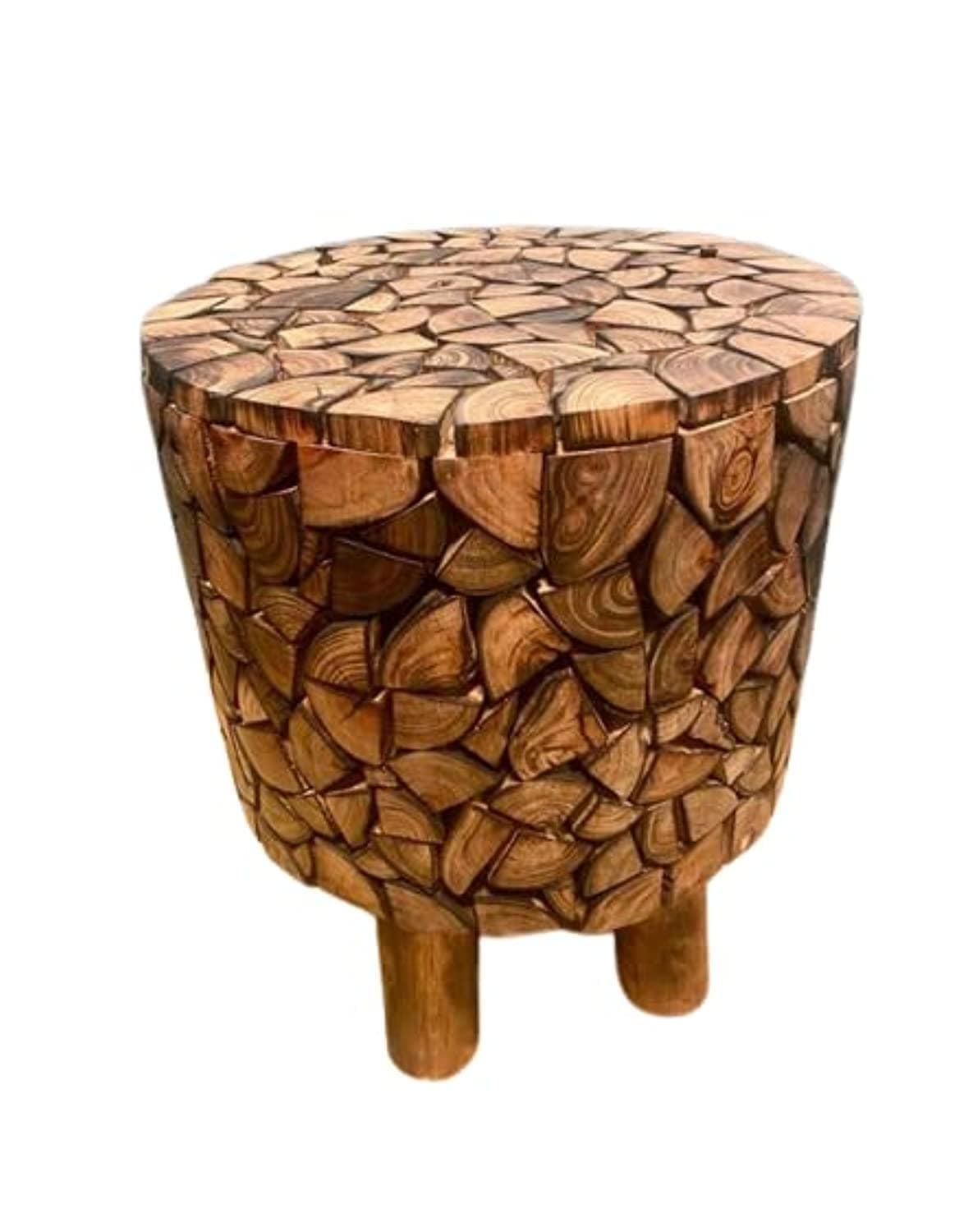 Acewood Unique design round side table/end Table/Wooden handmade Corner Table/Natural Wood stool/Garden, Living Room and Bedroom Home Décor Foot Stool for Speaker, Plants.(weighs around 6kg)