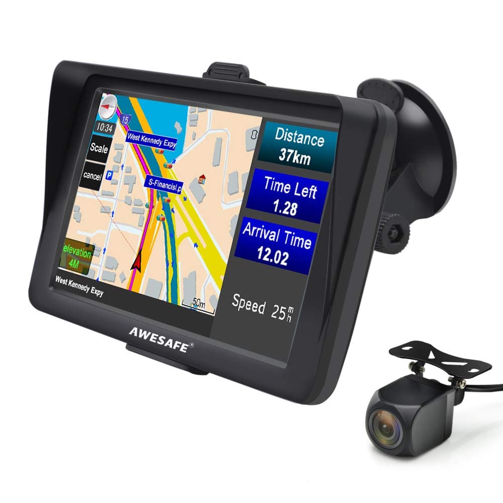 AWESAFE Sat Nav, 7 inch with Reverse Camera, Bluetooth Satnavs for Cars Trucks UK EU 2020 Car GPS Navigation Includes Postcodes Speed Camera Alerts POI Lifetime Maps Free Updates
