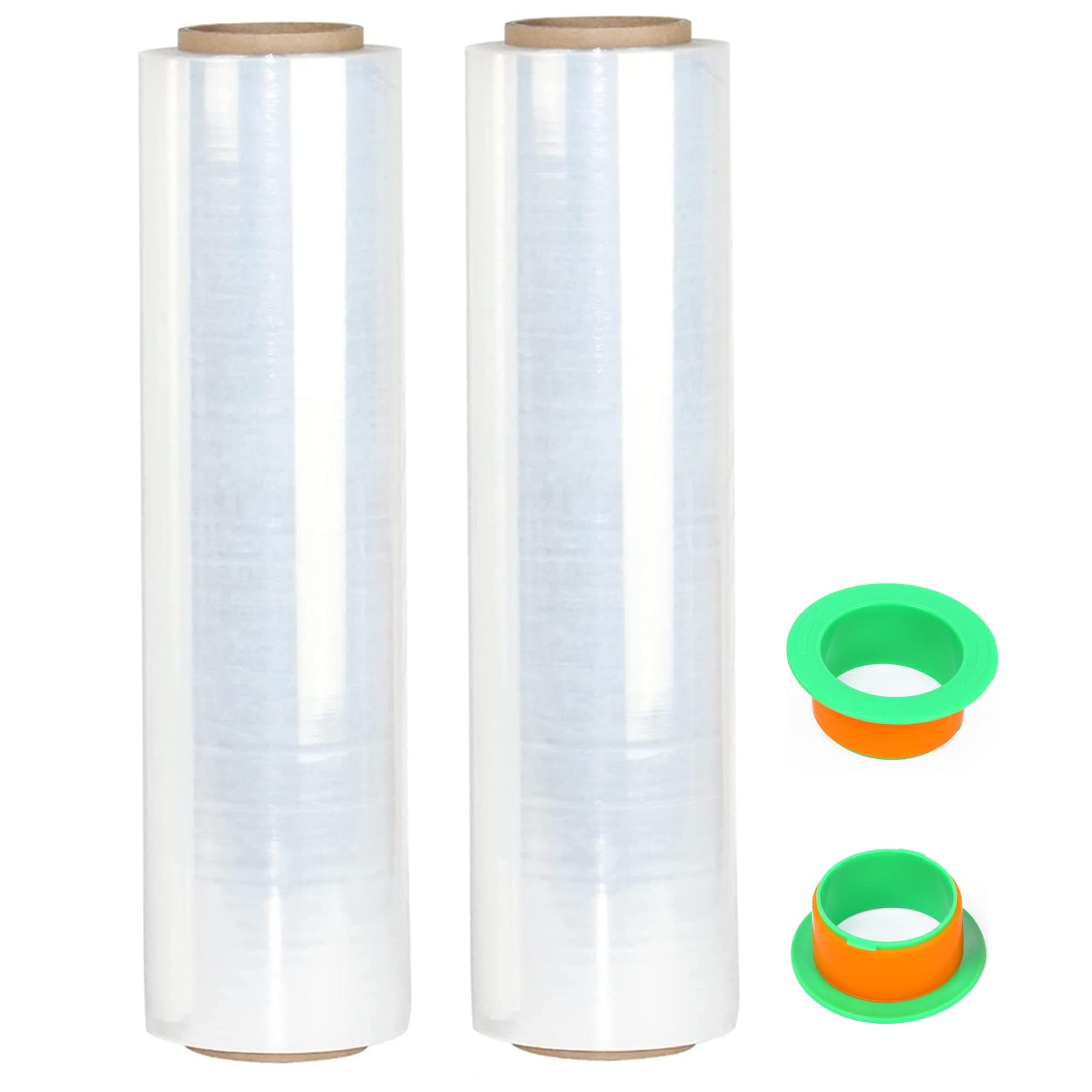 2-Pack Clear Stretch Wrap 18" x 1000 Feet 80 Gauge Industrial Strength with Plastic Handle, Plastic Pallet Supplies Durable Self-Adhering for Packing, Moving, Heavy Duty Shrink Film Rolls