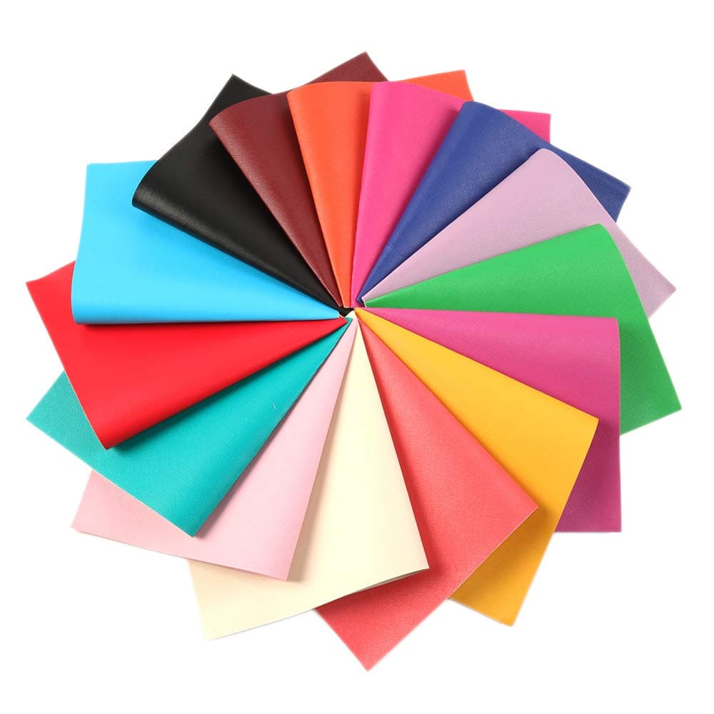 David accessories Solid Color Faux Leather Fabric Sheets Synthetic Leather 15 Pcs 8 x 13"(20 x 34cm) Assorted Colors for DIY Earrings Hair Bows Making (Solid Color)