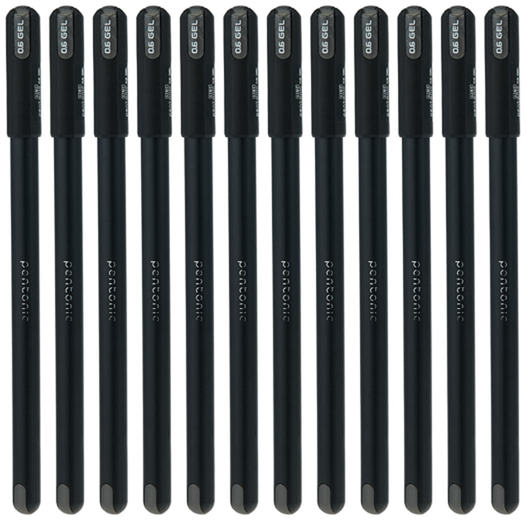 Pentonic Gel Pen Box Pack | Tip Size 0.6 mm | Click Off Mechanism With Black Matte Finish Body | Quick Dry, Waterproof Ink For Smooth Writing Experience | Black Ink, Pack Of 12