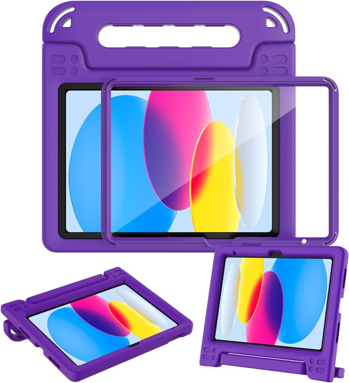 SINSO iPad 10th Generation Case 2022 10.9 Inch, iPad 10th Case Kids, Built-in Screen Protector, Heavy Duty Shockproof Handle Stand Child Protective Cover for iPad 10.9" 2022(10th Gen), Purple