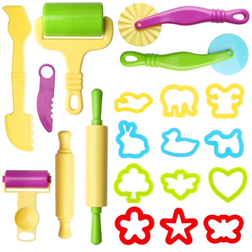 nuoshen 20 Pcs Clay Dough Tool Kit, Plastic DIY Clay Dough Modelling Tools Set Rollers and Cutters for Kids(Random Color)