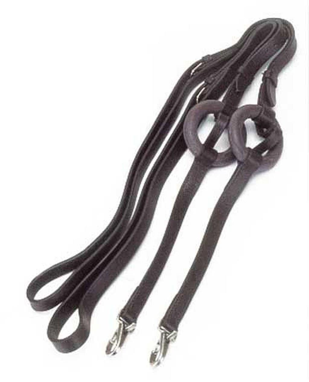 Windsor Leather Side Reins With Rubber Ring Insert - One Size - Adjustable Horse Training Reins (Black)