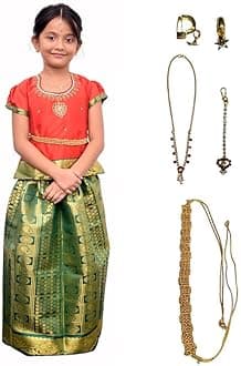 Vishyam Siya Traditional Pattu Pavadai Lehnga Choli Includes Jewelery Belt Embroidery Indian Cotton Round Neck Design Dress Ethnic Davani Chinna Complete Set